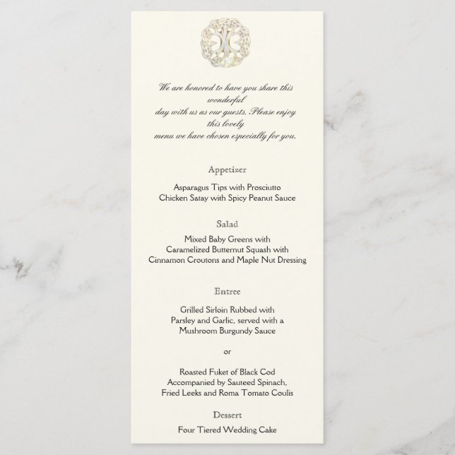 Celtic Tree of Life Gold Wedding Menu (Front)