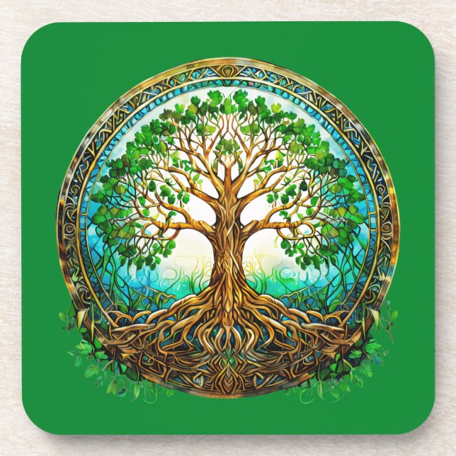 Celtic Tree of Life in Emerald Green Coaster (Front)