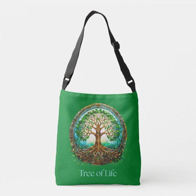 Celtic Tree of Life in Emerald Green Crossbody Bag (Back)