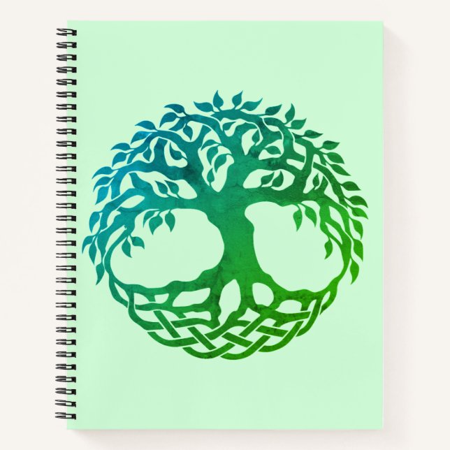 Celtic Tree of Life Spiral Notebook (Green-Blue) (Front)