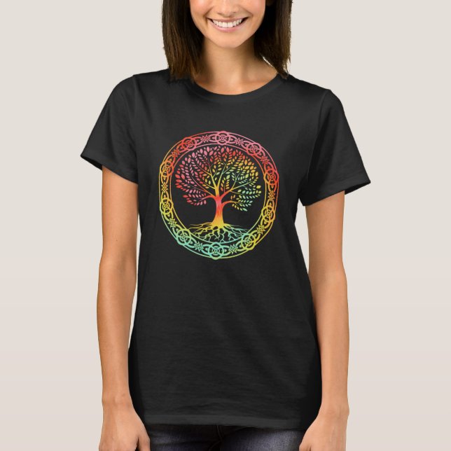 Celtic Tree of Life Tie Dyed Nordic Yggdrasil Viki T-Shirt (Front)