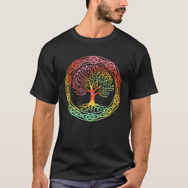 Celtic Tree of Life Tie Dyed Nordic Yggdrasil Viki T-Shirt (Front)