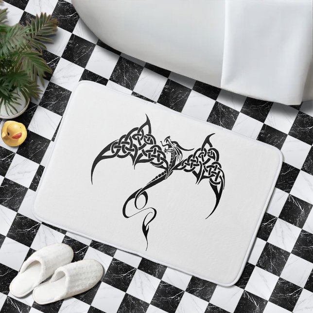 Celtic Tribal Dragon Black White Bath Mat (Creator Uploaded)