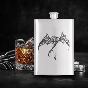 Celtic Tribal Dragon Black White Hip Flask