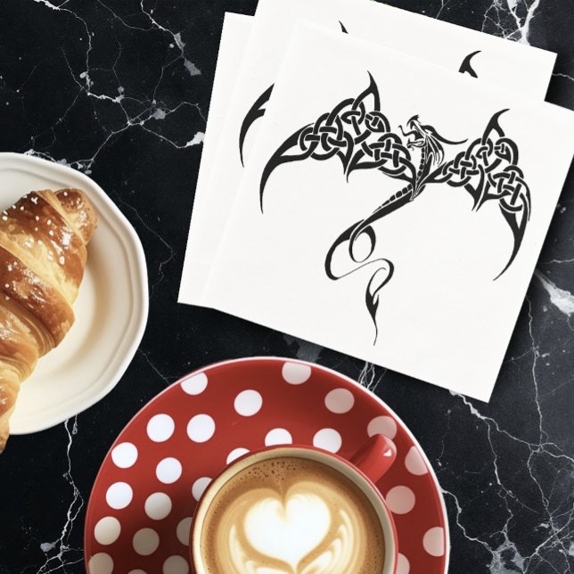 Celtic Tribal Dragon Black White Napkin (Creator Uploaded)