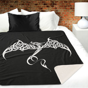 Celtic Tribal Dragon Black White Sherpa Blanket