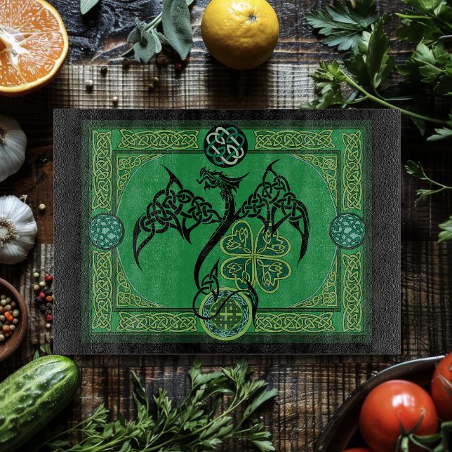 Celtic Tribal Dragon Irish Emerald Green Knotwork Cutting Board (Creator Uploaded)