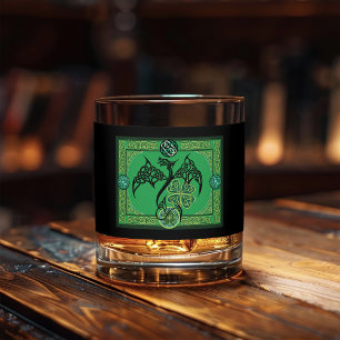 Celtic Tribal Dragon Irish Emerald Green Knotwork Whiskey Glass