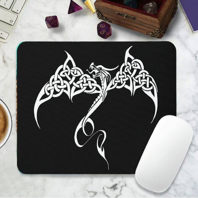 Celtic Tribal Dragon Knotwork Black White Fantasy Mouse Pad (Creator Uploaded)