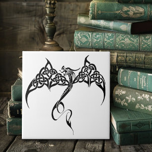 Celtic Tribal Dragon Knotwork Black White Fantasy Tile