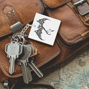 Celtic Tribal Dragon Knotwork Black White Logo Key Ring