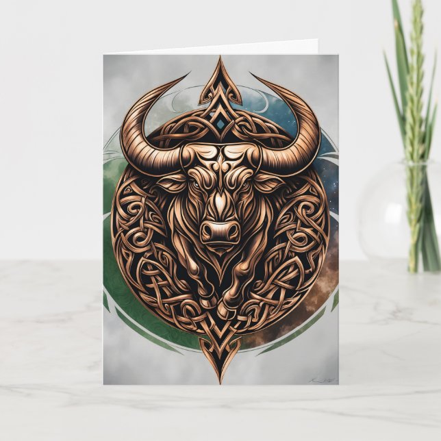 Celtic Tribal Taurus Birthday Card (Front)
