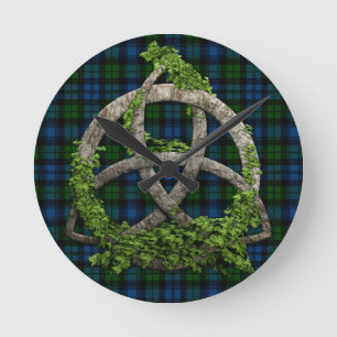 Celtic Trinity Knot And Campbell Military Tartan Round Clock