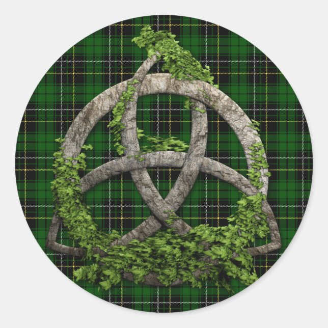 Celtic Trinity Knot And Clan MacAlpine Tartan Classic Round Sticker (Front)