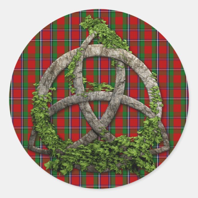 Celtic Trinity Knot And Clan Sinclair Tartan Classic Round Sticker (Front)