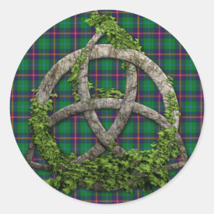 Celtic Trinity Knot And Clan Young Tartan Classic Round Sticker