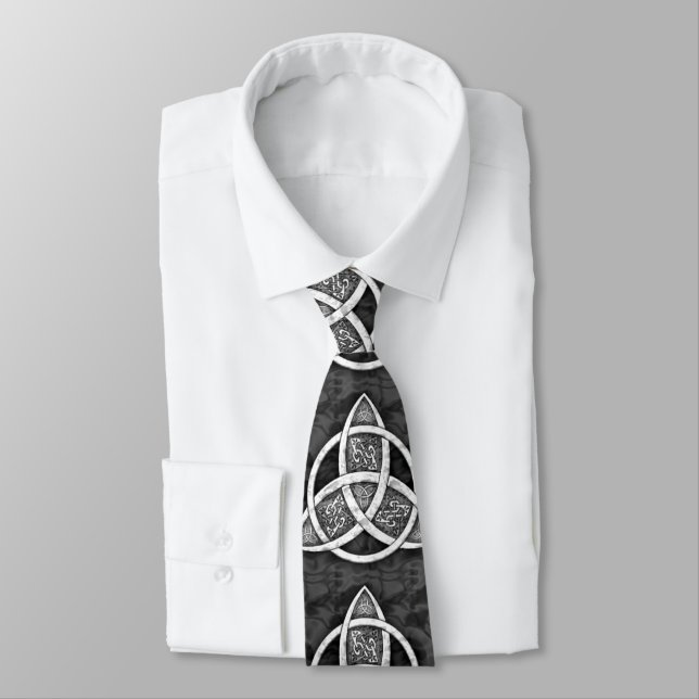 .Celtic Trinity Knot  Black, Grey, White Tie (Tied)