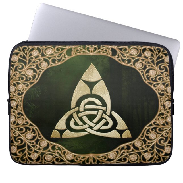 Celtic Trinity Knot on Forest Shadows  Laptop Sleeve (Front)