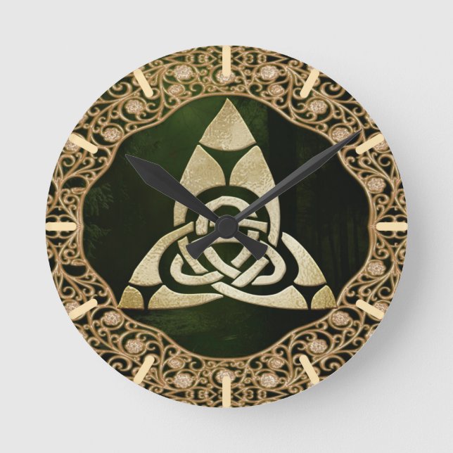 Celtic Trinity Knot on Forest Shadows  Round Clock (Front)