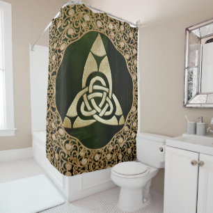 Celtic Trinity Knot on Forest Shadows Shower Curtain