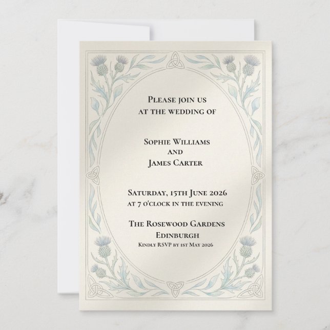 Celtic Trinity Thistle Wreath Scottish Wedding Invitation (Front)