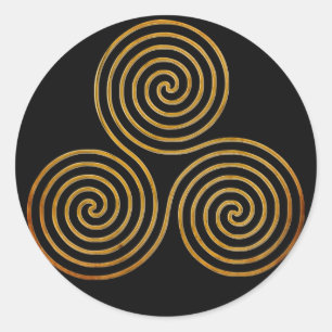 celtic triple spiral - OneLine antique gold, black Classic Round Sticker