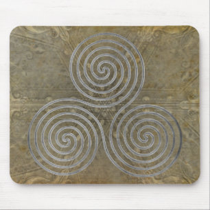 celtic triple spiral - OneLine antique silver Mouse Pad