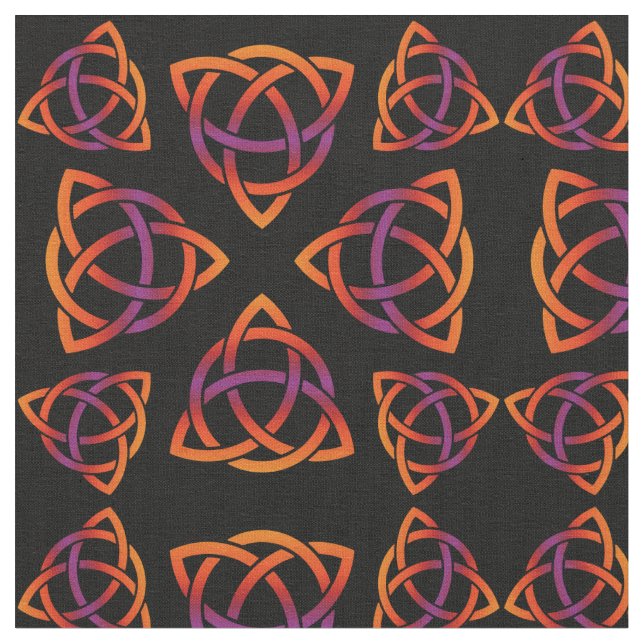 Celtic Triquetra Pattern Oranges and Purple on Bla Fabric (Close Up)