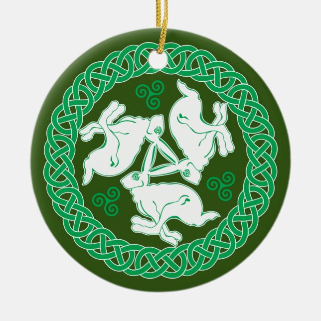 Celtic Triskele Hares Ceramic Ornament (Front)