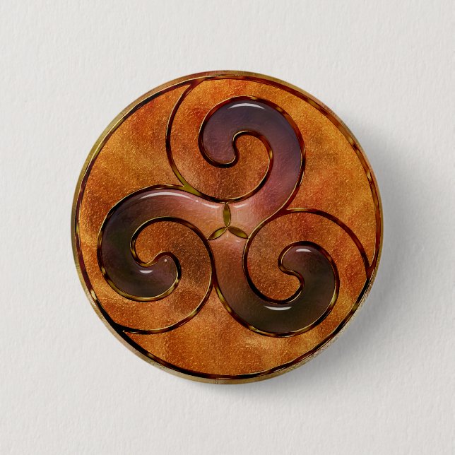 celtic triskele on gold 6 cm round badge (Front)