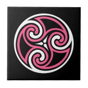 Celtic Triskele Ornament, Fuchsia, Black and White Ceramic Tile