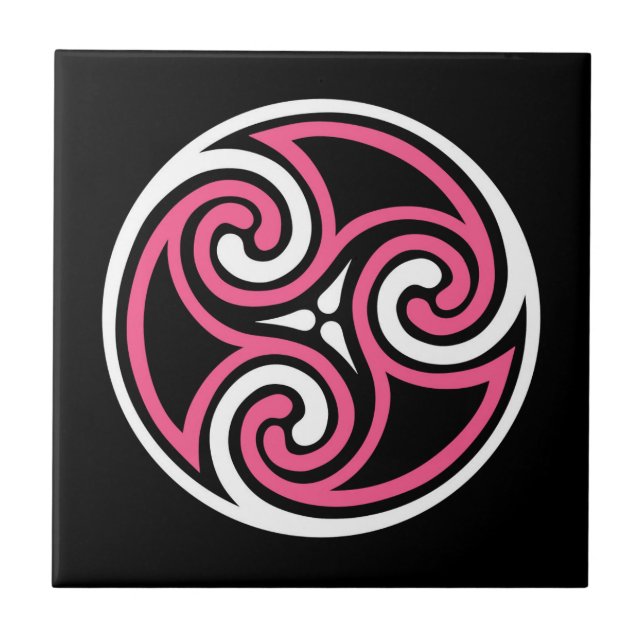 Celtic Triskele Ornament, Fuchsia, Black and White Ceramic Tile (Front)