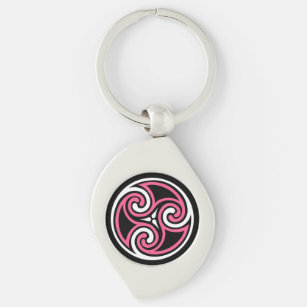 Celtic Triskele Ornament, Fuchsia, Black and White Key Ring