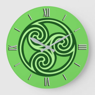 Celtic Triskele Ornament, Lime and Dark Green Large Clock