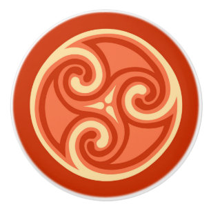 Celtic Triskele Ornament, Mandarin Orange Ceramic Knob