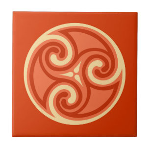 Celtic Triskele Ornament, Mandarin Orange  Ceramic Tile