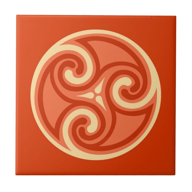 Celtic Triskele Ornament, Mandarin Orange  Ceramic Tile (Front)