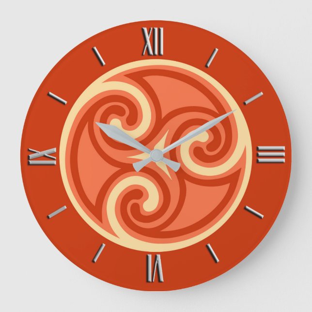 Celtic Triskele Ornament, Mandarin Orange Large Clock (Front)