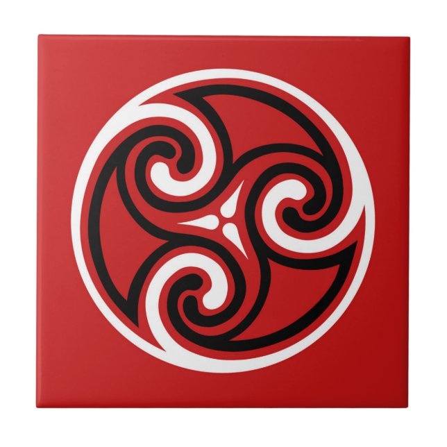 Celtic Triskele Ornament, Red, Black and White  Ceramic Tile (Front)