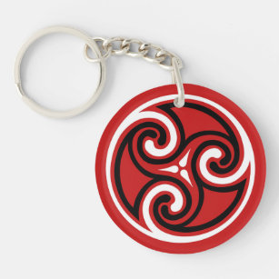 Celtic Triskele Ornament, Red, Black and White Key Ring