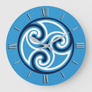 Celtic Triskele Ornament, Sky Blue and White Large Clock