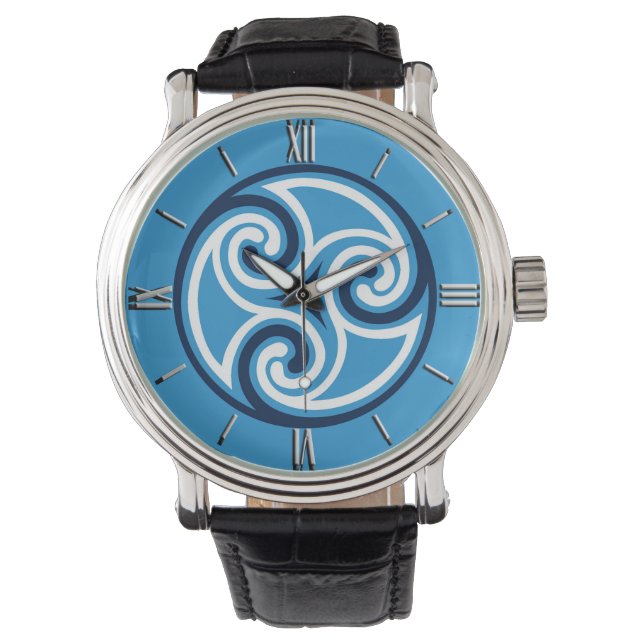 Celtic Triskele Ornament, Sky Blue and White  Watch (Front)
