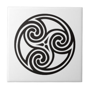 Celtic Triskele Ornament, White and Black Ceramic Tile