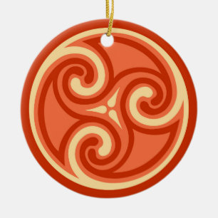 Celtic Triskele Pattern, Mandarin Orange Ceramic Tree Decoration