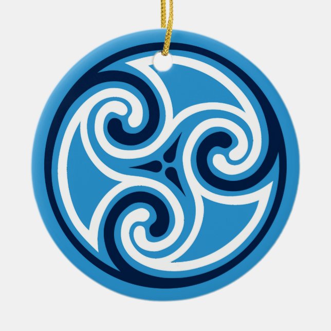 Celtic Triskele Pattern, Sky Blue and White Ceramic Tree Decoration (Front)