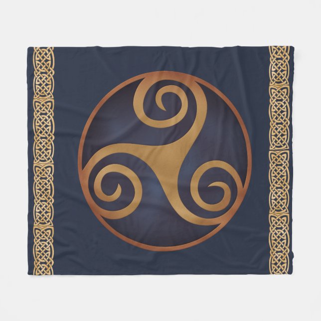 Celtic Triskelion (Blue) Custom Fleece Blanket (Front (Horizontal))