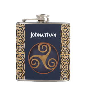 Celtic Triskelion (Blue) Custom Hip Flask