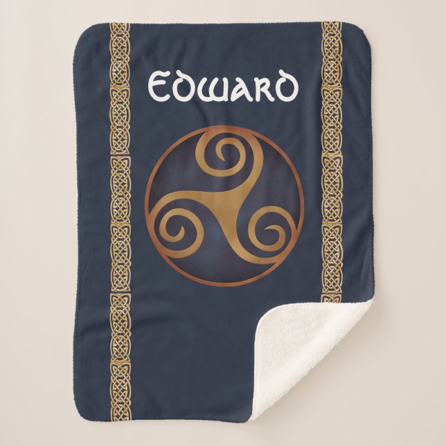 Celtic Triskelion (Blue) Custom Sherpa Blanket (Front)