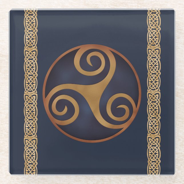 Celtic Triskelion (Blue) Custom Template Glass Coaster (Front)