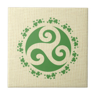 Celtic Triskelion & Shamrocks Ceramic Tile